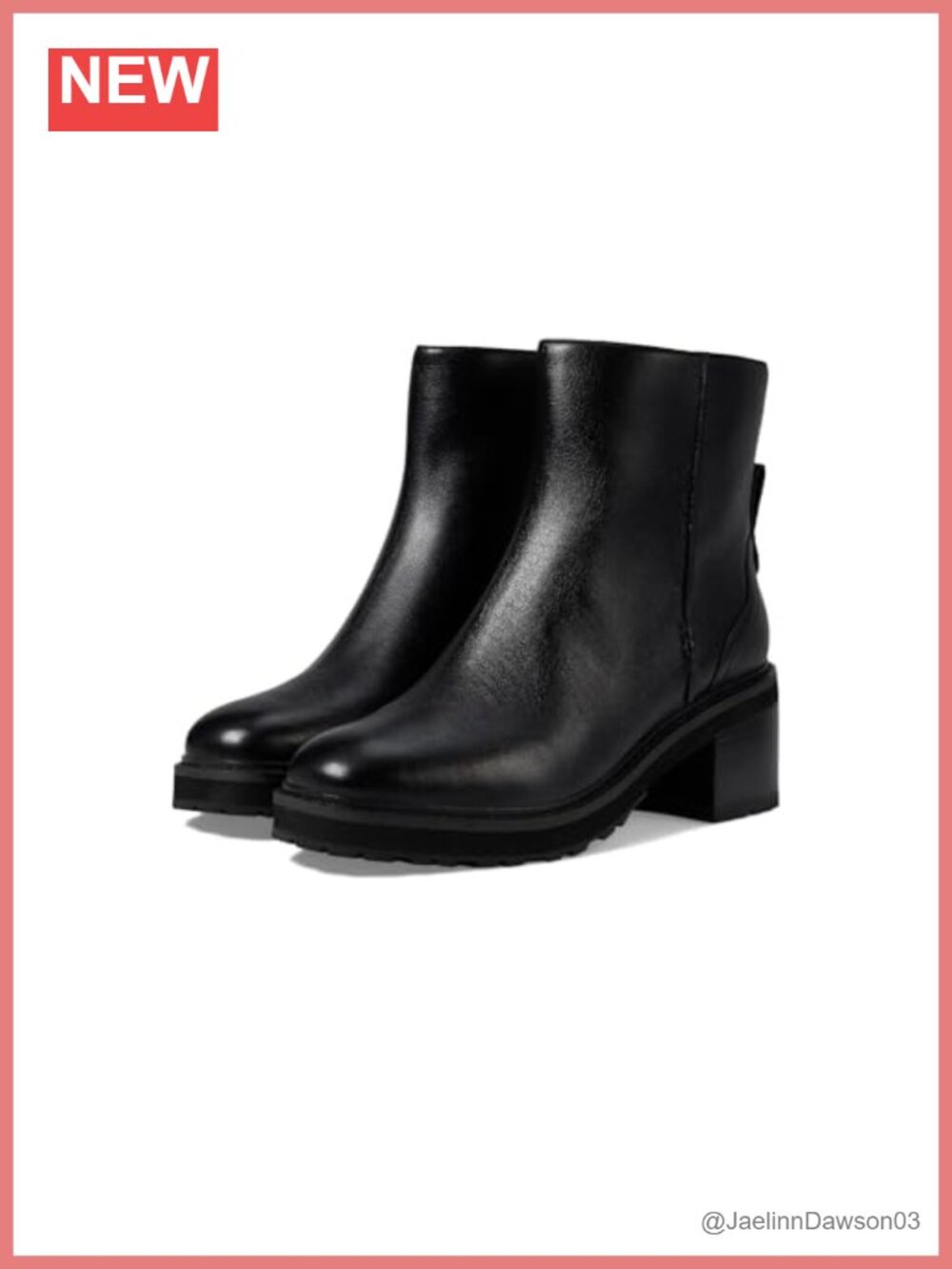 Women's Leather Ankle Bootie with Inside Zip and Block Heel